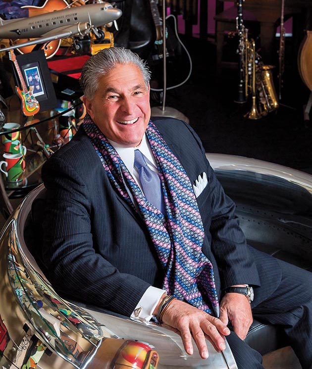 Steve Schussler lounges in a chair made from an airplane engine body in the Aerobleu jazz room in his Schussler Creative idea lab in Golden Valley. Photo by Tracy Walsh