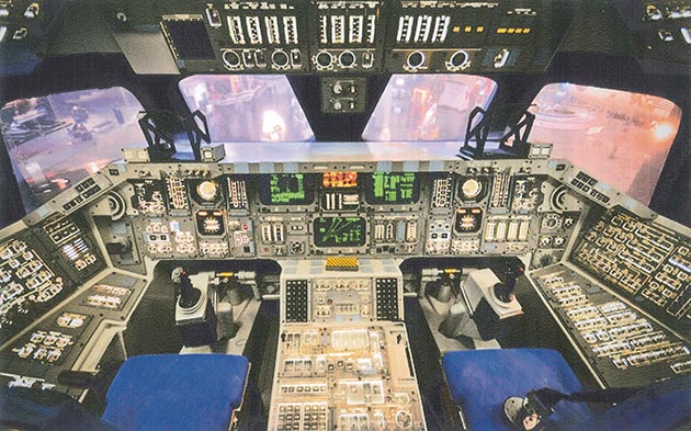 Inside the cockpit of NASA’s first space shuttle simulator was a dizzying wall of controls.