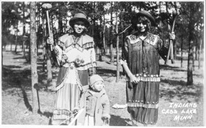 Ojibwe women wearing jingle dresses